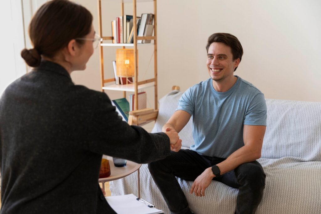 Patient meeting with a healthcare professional for a mental health screening