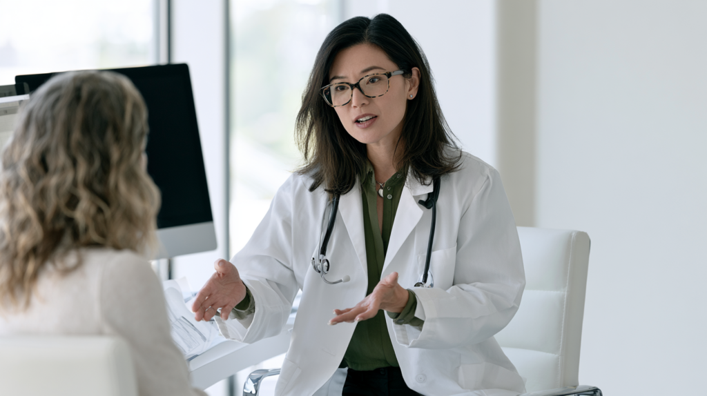 Primary care physician reviewing a patient’s health history before determining whether GLP-1 medication may be appropriate.