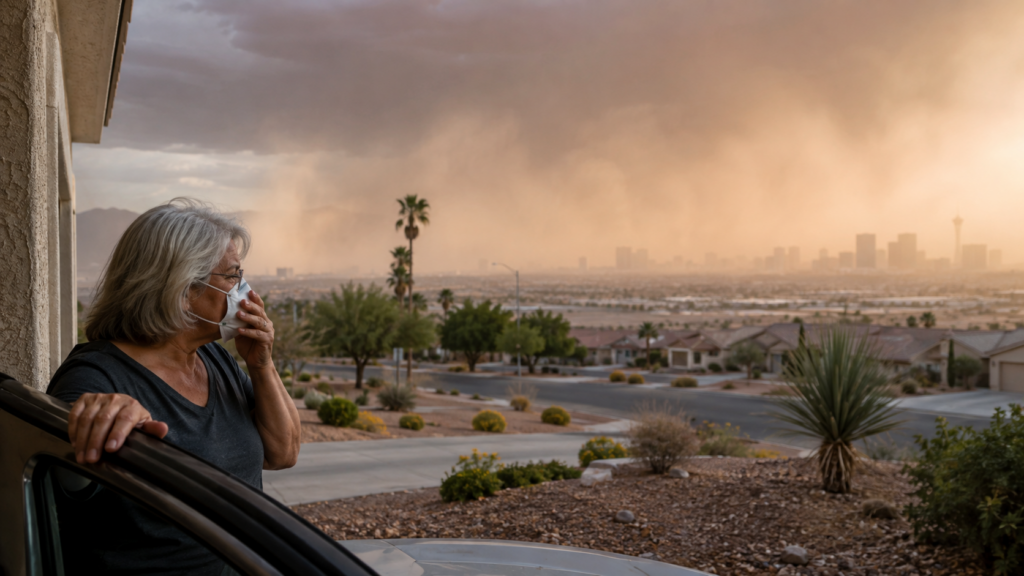 Dust storm moving across Las Vegas and creating poor air quality for people with chronic lung conditions