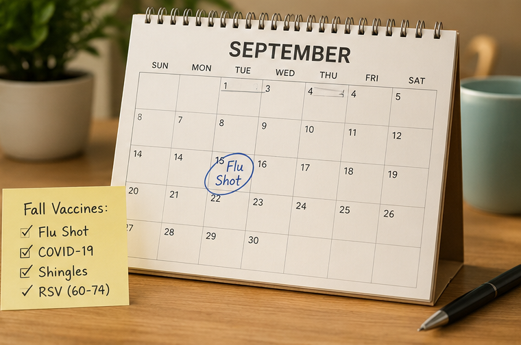 September calendar reminder for a flu shot and other recommended seasonal adult vaccines
