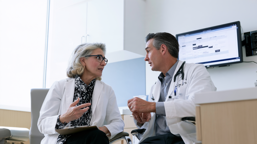 Doctors discussing how to distinguish a sinus infection from allergies or a common cold.