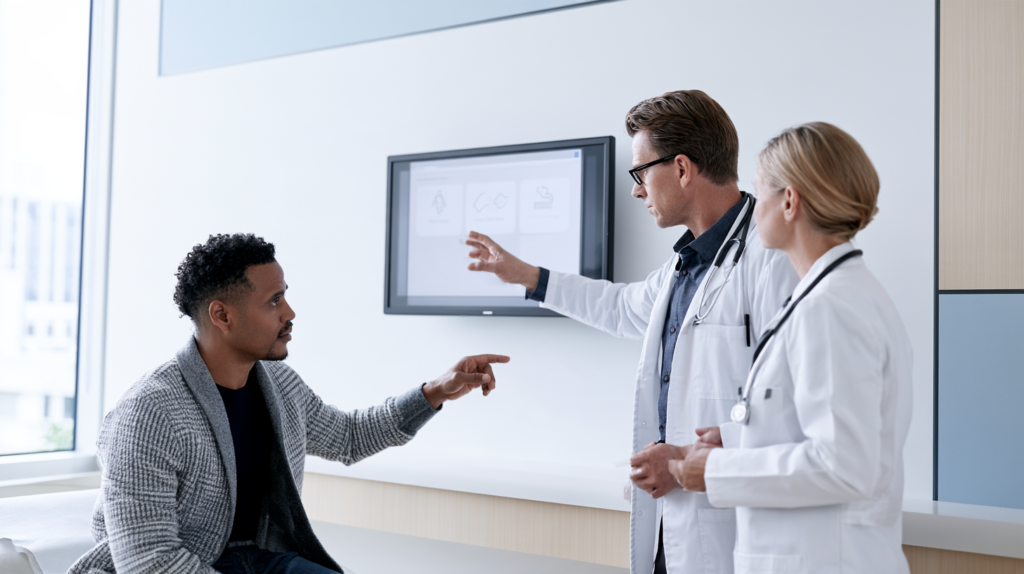 Adult patient discussing pneumococcal vaccination options and recommended doses with healthcare providers.