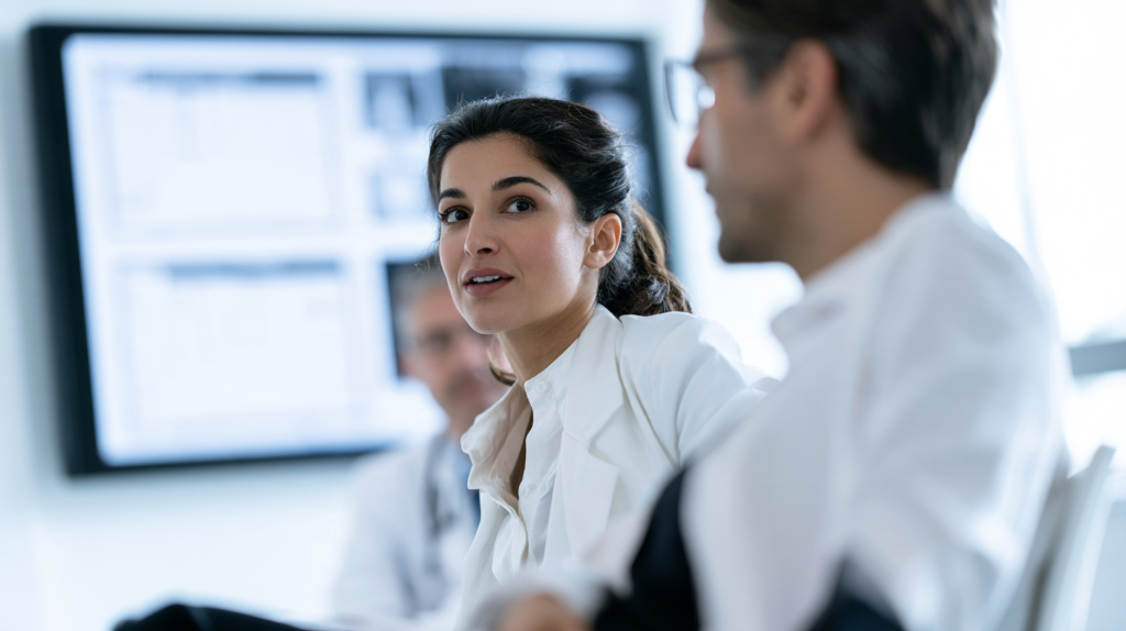 Healthcare professionals discussing thyroid antibodies and diagnostic testing for Hashimoto’s disease.